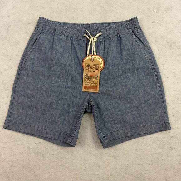 Faherty Essential Chambray Short 6.5" Drawstring Size Small indigo Dye NEW - Picture 3 of 15